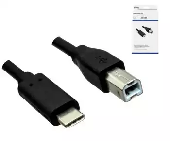 Kabel USB typu C na konektor USB 2.0 B, černý, krabička DINIC s eurootvorem, 5,00 m