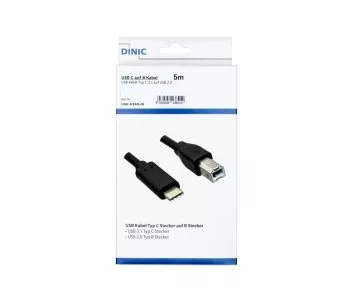 USB Cable Type C male to USB 2.0 Type B male, black, 5,00m