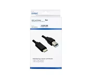 USB-kabel type C til USB 2.0 B-plugg, svart, 5,00 m, DINIC-eske (pappeske)