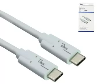 USB 3.2 C-C tipa kabelis, balts, 0,50 m, atbalsta 100 W (20 V/5 A) uzlādi, kaste (kartona kārba)