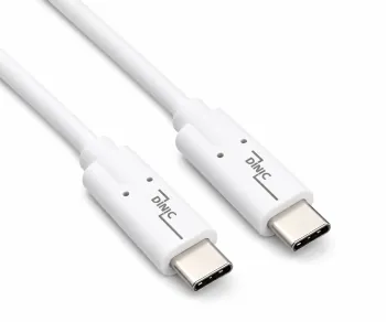 USB 3.2 кабел за пренос на данни и зареждане, тип C-C щепсел, поддържа 100W (20V/5A) зареждане, бял, полиетиленов плик DINIC, 0,50 м