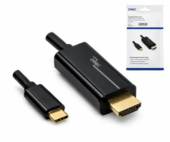 USB 3.1 kabel type C plug naar HDMI, 4K2K@60Hz, HDCP, HDR, DP-ALT, zwart, 2,00m, DINIC box met Euro gat