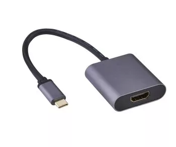 Adapter USB C to HDMI, aluminium, USBC plug to HDMI socket, 4K*2K@60Hz, HDR,HDCP, space grey, DINIC box with Euro hole
