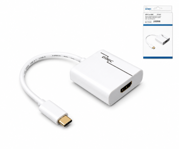 Adaptador de conector USB tipo C a toma HDMI, 4K*2K@60Hz, HDR, blanco, caja DINIC con euroagujero
