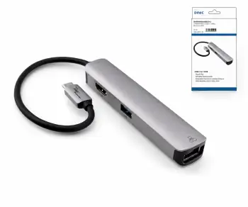 USB-C 5-in-1 Adapter, HDMI 4K/60Hz, RJ45 3x USB-A (5G), Aluminium, silber, DINIC Box mit Euroloch