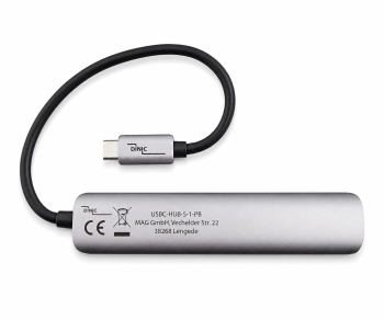 USB-C "5-in-1" adapteris, HDMI 4K/60Hz, RJ45 3x USB-A (5G), aliuminis, sidabrinės spalvos, DINIC dėžutė su Euro skyle