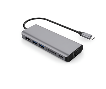 USB-C til 2x USB 3.0, HDMI, RJ45, SD, USB-C SD-kortlæser, 1x USB-C data + PD 100 W