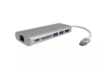 USB 3.1 Typ C 2-Port HUB, RJ45, HDMI, 2x USB, SD Card-Reader, USB C Ladeanschluss