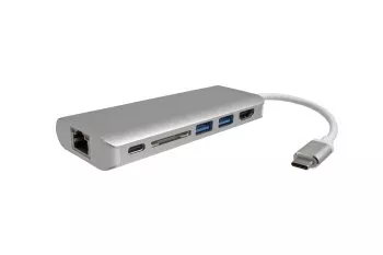 USB 3.1 Type C 2-портов HUB, RJ45, HDMI, 2x USB, четец на SD карти, USB C порт за зареждане