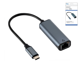 Adapter USB C pistik/RJ45 Gbit LAN pistikupesa, 10/100/1000 Mbps automaatse tuvastamisega, ruumiline hall, DINIC karp koos Euro-auguga, pikkus 0,20m.