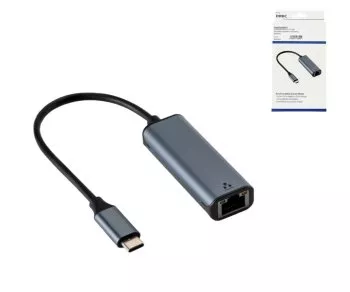 Adaptor mufă USB C/RJ45 Gbit LAN, 0,2 m, 10/100/1000 Mbps cu autodetecție, gri spațial, DINIC Box