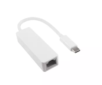 Adapter USB C Stecker / RJ45 Gbit LAN, weiß, 10/100/1000 Mbps mit Auto-Erkennung, 0,2m, DINIC Box