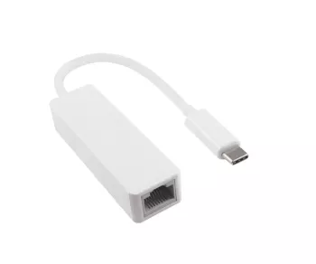 Adapter USB C-kontakt / RJ45 Gbit LAN, vit, 10/100/1000 Mbps med automatisk avkänning, 0,2m, DINIC Box