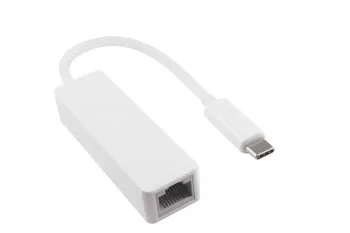 Adapter USB C Stecker / RJ45 Gbit LAN, weiß, 10/100/1000 Mbps mit Auto-Erkennung, 0,2m, DINIC Polybag