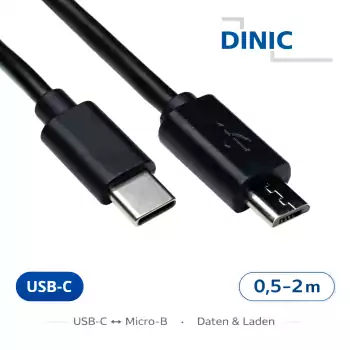 USB 3.1 kábel typu C konektor na micro B konektor, čierny, DINIC Polybag, 0,50 m