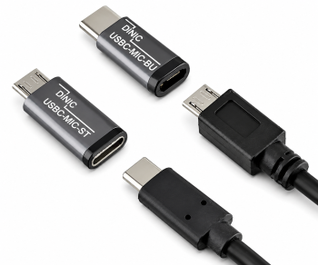 Conjunto, adaptador USB C macho para micro fêmea + C fêmea para micro macho 2x USB, alumínio, cinzento espacial, caixa DINIC com orifício europeu
