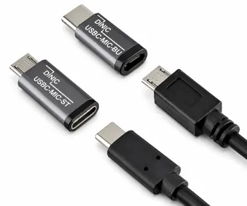 Комплект, USB C мъжки към микро женски + C женски към микро мъжки 2x USB адаптер, алуминий, космическо сиво, DINIC кутия с евроотвор