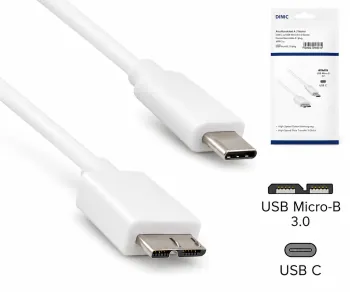 USB 3.1 кабел тип C - USB 3.0 micro B щепсел, бял, DINIC кутия с евроотвор, 1,00 м