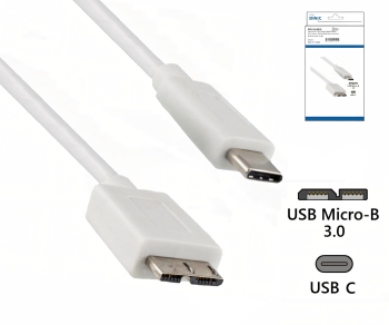 Cavo USB 3.1 tipo C - spina USB 3.0 micro B, bianco, scatola DINIC con foro Euro, 1,00m
