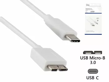 Cavo USB 3.1 tipo C - spina USB 3.0 micro B, bianco, scatola DINIC con foro Euro, 1,00m