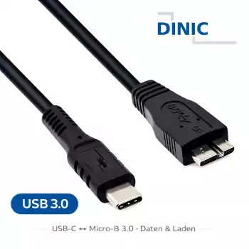 Kabel USB C na USB 3.0 micro B, črn, 1 m DINIC Polybag