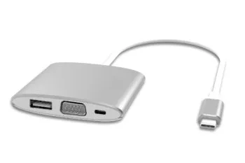 USB 3.1 Gen.2 adapter C típusú VGA-ra, C típusú USB PD-vel (Power Delivery), alumínium, buborékcsomagolásban