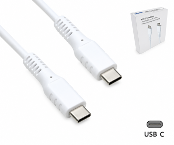 Cavo di ricarica DINIC USB tipo C a C, 2x spina USB tipo C, 60W, 3A, OD: 3,5 mm, bianco, in confezione promozionale DINIC, 1,5 m