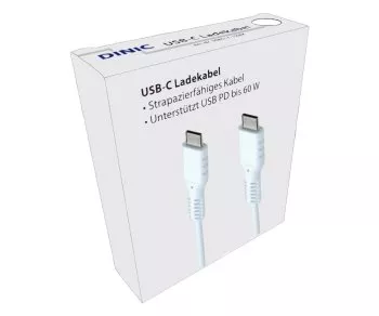 DINIC USB Typ C auf C Ladekabel, 2x USB Typ C Stecker, 60W, 3A, OD: 3.5mm, weiß, im DINIC Aktions-Karton, 1.5m