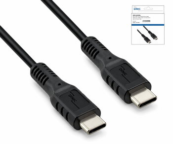 Cable de carga DINIC USB tipo C a C, 2 conectores USB tipo C, 60 W, 3 A, OD: 4,5 mm, negro, caja de cartón con orificio europeo, 3 m