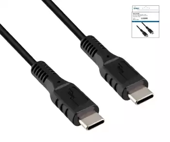 Cabo de carregamento DINIC USB tipo C para C, 2x conector USB tipo C, 60 W, 3 A, OD: 4,5 mm, preto, caixa de cartão com orifício europeu, 3 m