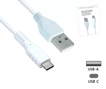 DINIC USB type C to A charging cable, type C to A plug, 5V, 3A, white, DINIC promotional box, 1.5m