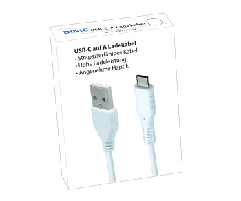 DINIC USB type C to A charging cable, type C to A plug, 5V, 3A, white, DINIC promotional box, 1.5m
