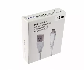 Cavo di ricarica DINIC USB tipo C a A, spina tipo C a A, 5V, 3A, bianco, confezione promozionale DINIC, 1,5 m
