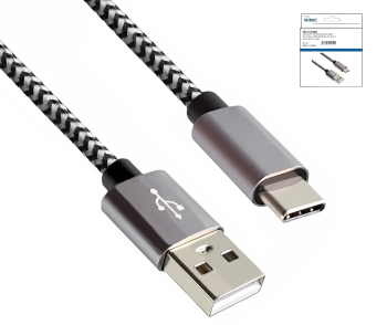 USB tüüp C-A laadimiskaabel, HQ-alumiiniumist pistik, 5 V, 3 A, nailonkaabel, kosmosesinine, DINIC karp euroauguga, 0,5 m
