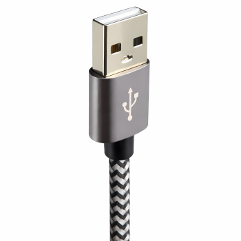 DINIC USB тип C към A зарядно кабел, HQ алуминиев конектор, 5V, 3A, найлонов кабел, Space Grey, промоционална кутия, 1,00 м