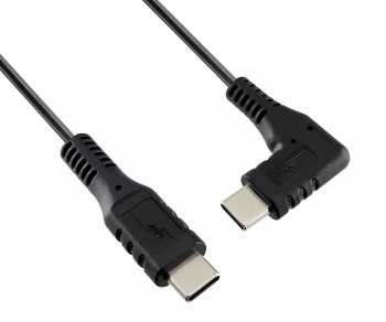 USB tipo C a C 90°, cable de carga, C a C en ángulo, 60 W, 3 A, OD: 3,5 mm, negro, bolsa de polietileno, 1 m