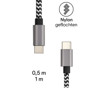 USB Typ C auf C Ladekabel, HQ-Alu Stecker, 60w, Nylon Kabel, Space Grey, DINIC Box mit Euroloch, 1,00m