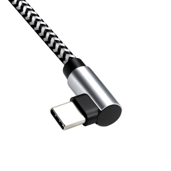 USB-C auf C 90° Ladekabel, HQ-Alu Stecker, 60w, Nylon Kabel, Space Grey, DINIC Box mit Euroloch, 0,50m