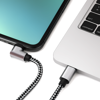 USB-C auf C 90° Ladekabel, HQ-Alu Stecker, 60w, Nylon Kabel, Space Grey, DINIC Box mit Euroloch, 0,50m
