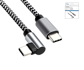 USB-C auf C 90° Ladekabel, HQ-Alu Stecker, 60w, Nylon Kabel, Space Grey, DINIC Box mit Euroloch, 0,50m