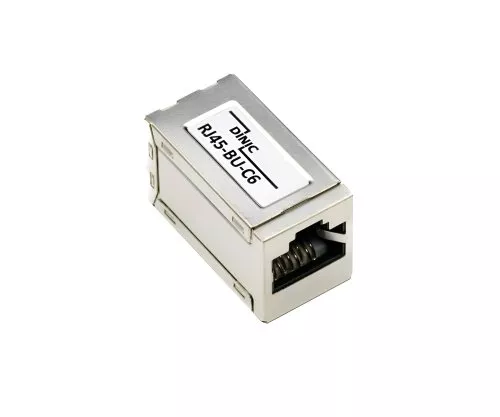 DINIC RJ45 6A/5e jack na jack, objemový RJ45 jack/jack, tienený, celokovový