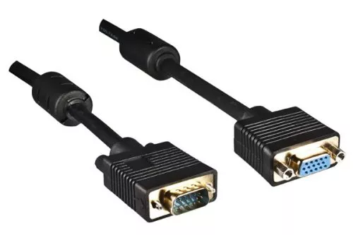 S-VGA Verlängerung, DB15 Stecker auf Buchse, vergoldete Kontakte, 2-fach geschirmt, Ferritkerne, Länge 3,00m, Blister