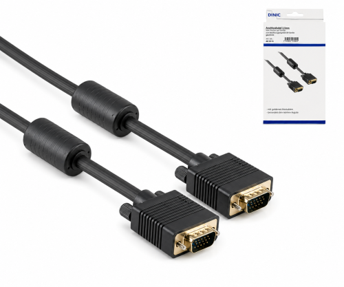 DINIC S-VGA monitorikaapeli, DB15 uros - uros, kullatut koskettimet, kaksoissuojattu, ferriittisydämet, pituus 2.00m, DINIC laatikko