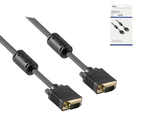 DINIC S-VGA monitorkabel, DB15 male naar male, vergulde contacten, dubbel afgeschermd, ferrietkernen, lengte 2,00m, DINIC doos