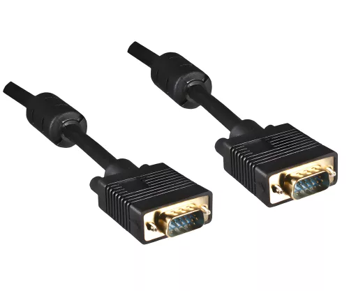 S-VGA monitor cable, DB15 male to male, gold-plated contacts, 2-fold shielding, ferrite cores, length 2.00m, blister pack