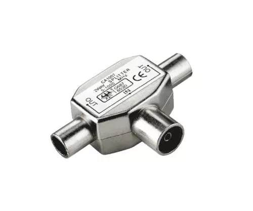 DINIC splitter 2x coaxial coupling to 1x coaxial plug, 2 radios to 1 antenna socket, metal