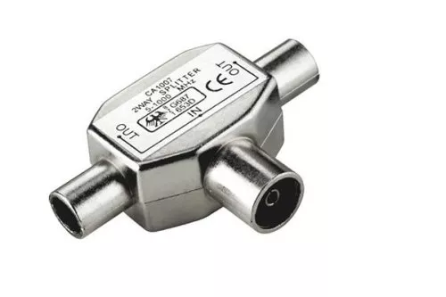 DINIC 2x coaxial coupling to coaxial plug, for connection of 2 radios to 1 antenna socket, metal
