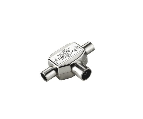 2x Koaxial-Stecker auf Koaxial-Kupplung, Box 2 TV-Geräte auf 1 Antennendose, Metall, DINIC Box