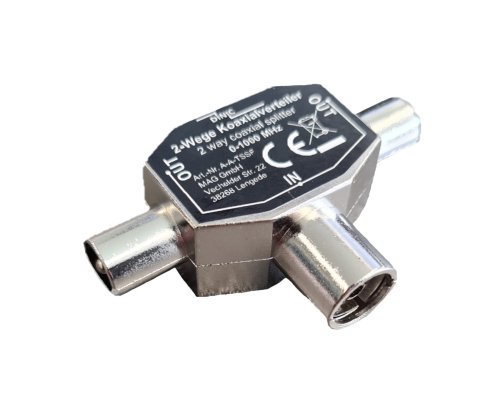 DINIC 2x coaxial plug to coaxial coupling, for connecting 2 TV sets to 1 aerial socket, metal