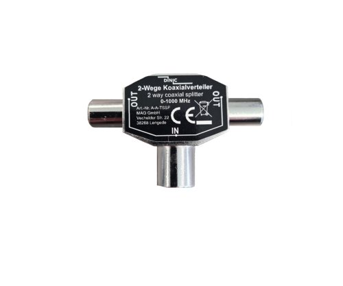 DINIC 2x coaxial plug to coaxial coupling, for connecting 2 TV sets to 1 aerial socket, metal